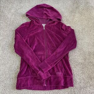 Everlast Sport Hoodie Womens Large Purple Velour Full Zip Logo Gym Sweatshirt